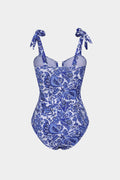 Retro Print V-Neck Tie-Up One-Piece Swimsuit