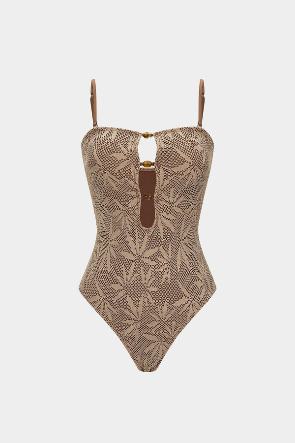 Beaded Backless Slip One-Piece Swimsuit