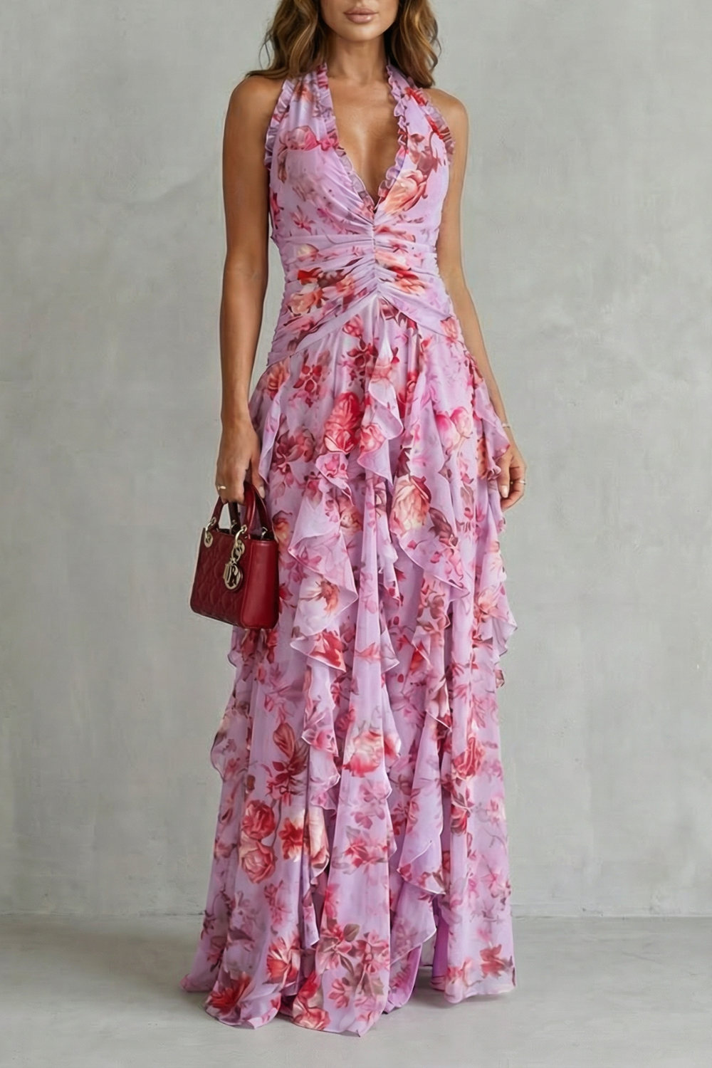 LL™ | Belladina | Romantic Rose Cascade Halterneck Maxi Dress