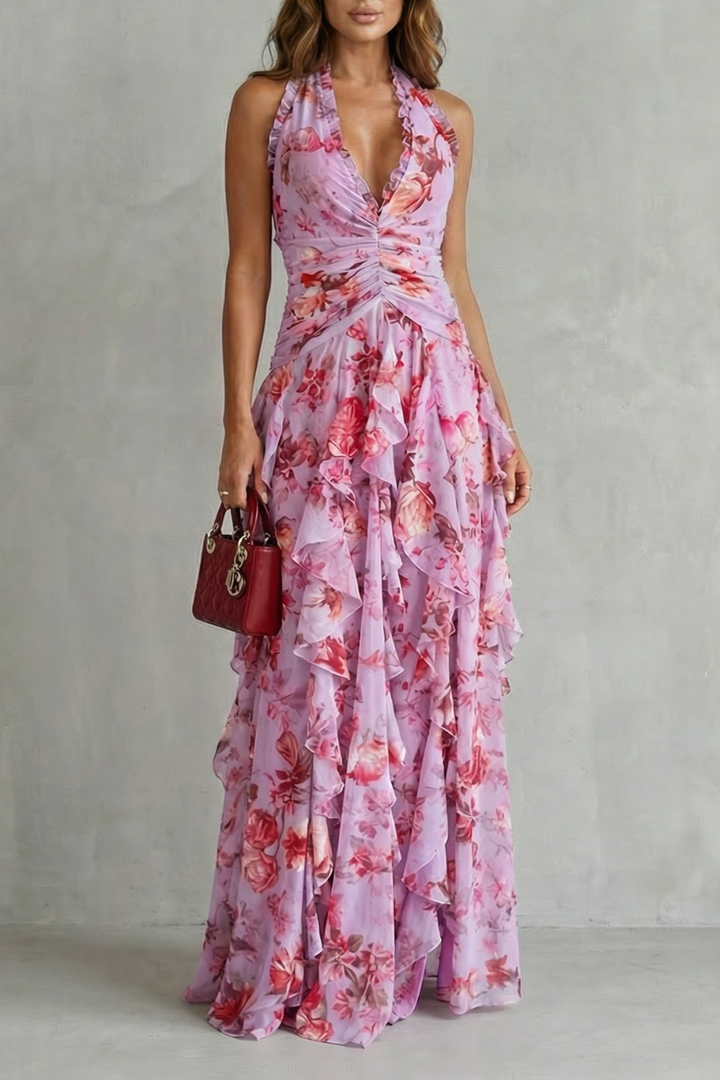 LL™ | Belladina | Romantic Rose Cascade Halterneck Maxi Dress