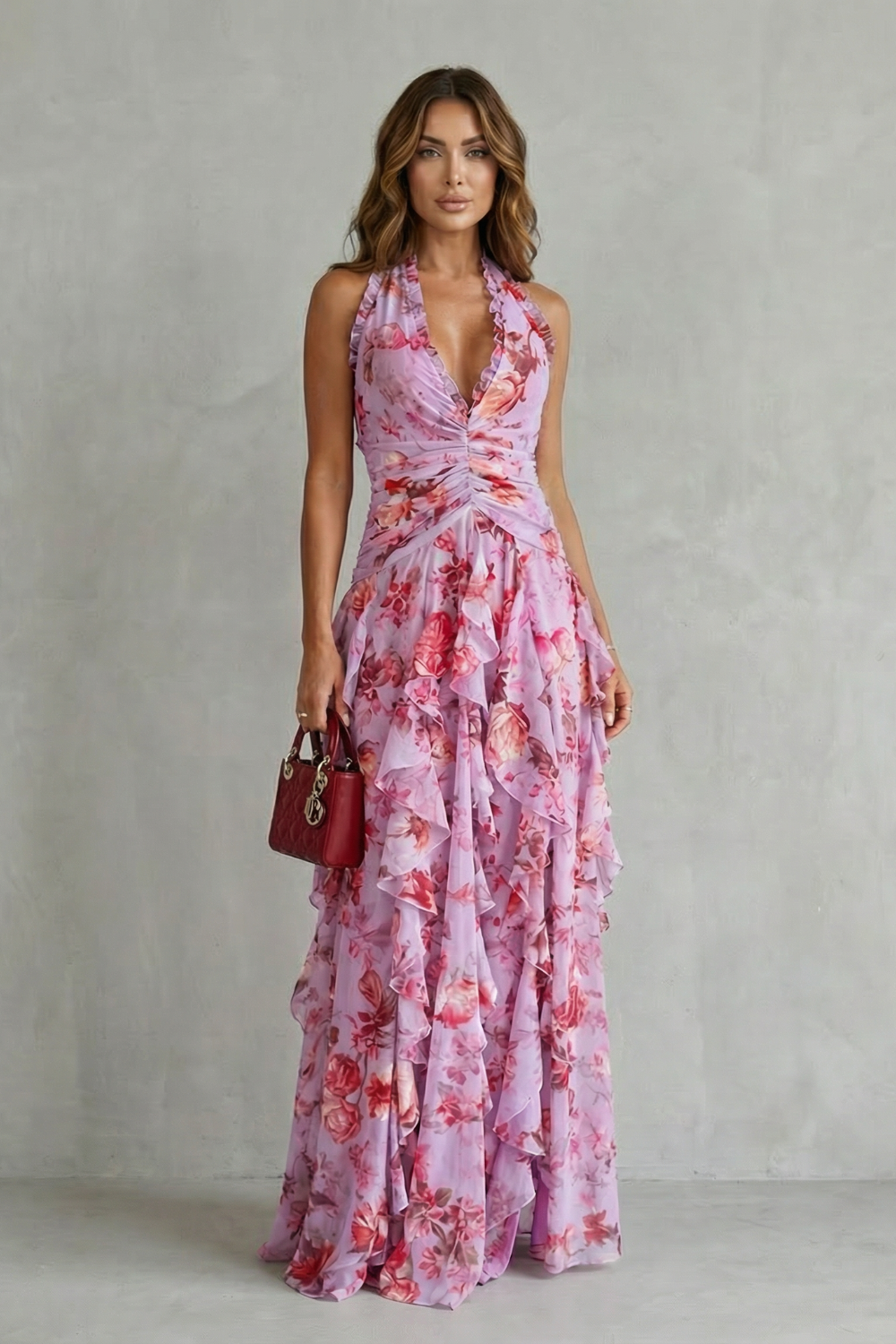 LL™ | Belladina | Romantic Rose Cascade Halterneck Maxi Dress