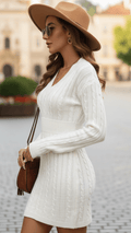 Luna | Cable Knit V-Neck Sweater Dress