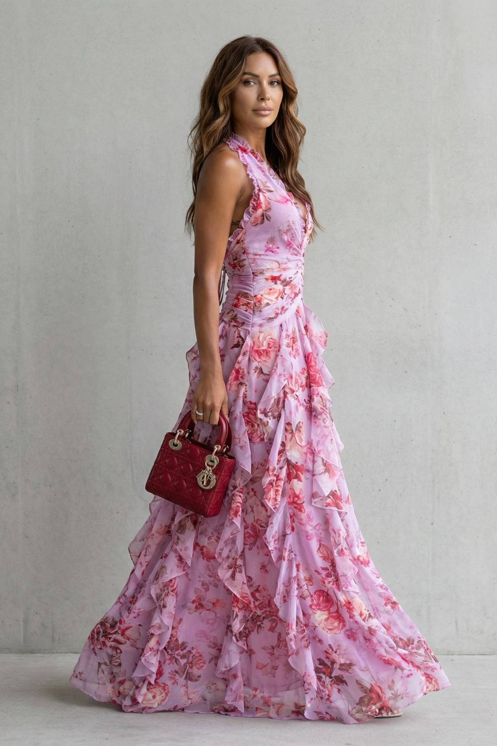 LL™ | Belladina | Romantic Rose Cascade Halterneck Maxi Dress
