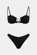 Chiffon | Metallic Decor High-Waisted Bikini Set