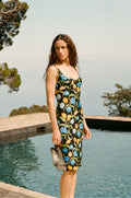 Arielle Women's Dress | Black Floral Print, V-Neck Back, Cocktail Party