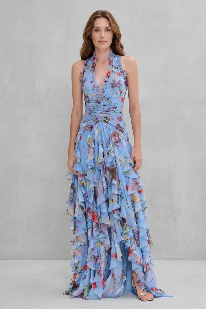 LL™ | Belladina | Romantic Rose Cascade Halterneck Maxi Dress