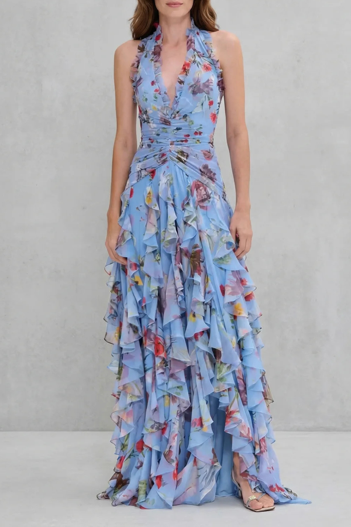 LL™ | Belladina | Romantic Rose Cascade Halterneck Maxi Dress