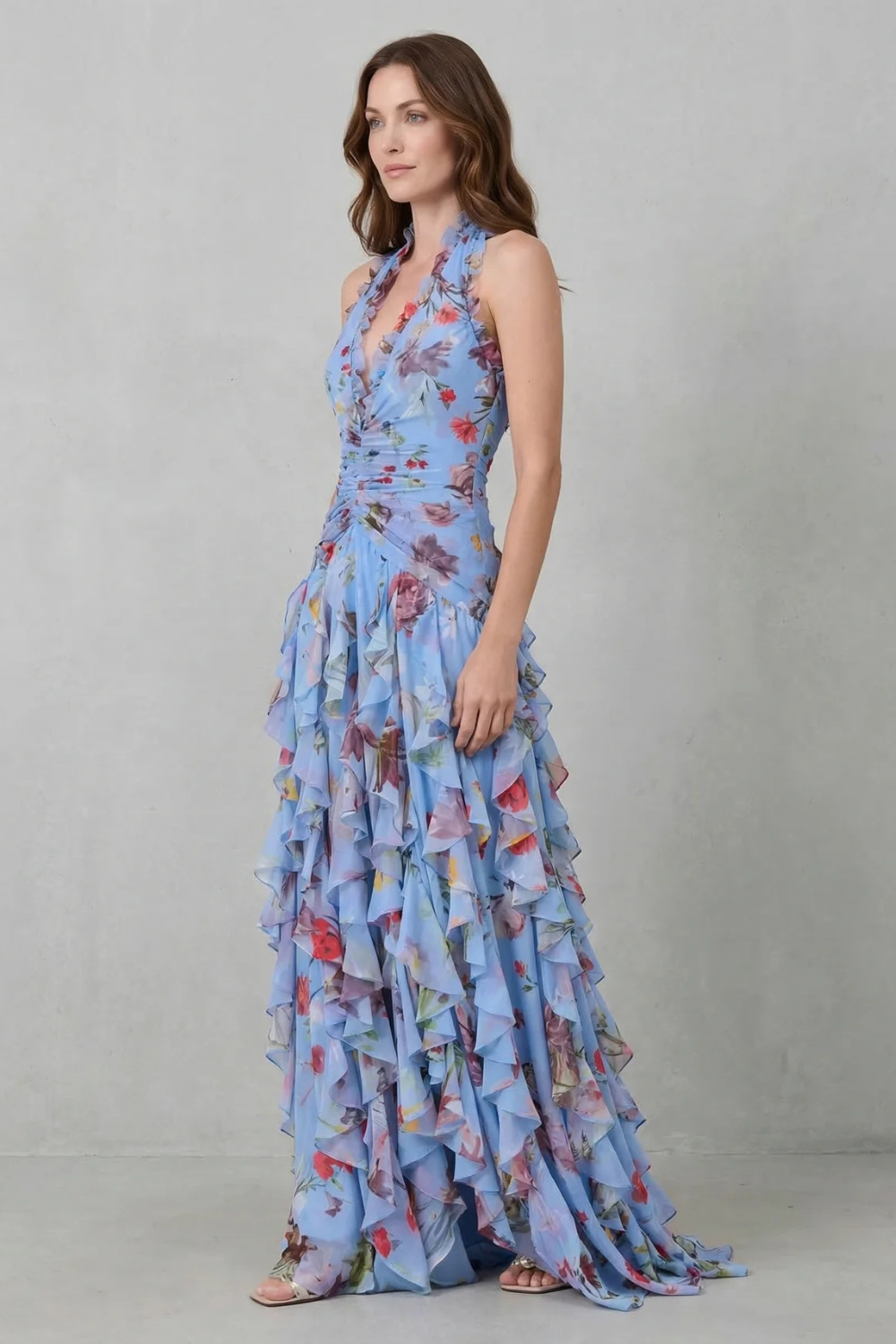 LL™ | Belladina | Romantic Rose Cascade Halterneck Maxi Dress