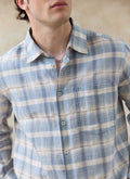Hindley Boxy Shirt | Linen Cotton Blend, Light Blue Check