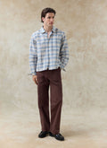 Hindley Boxy Shirt | Linen Cotton Blend, Light Blue Check
