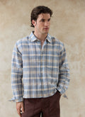 Hindley Boxy Shirt | Linen Cotton Blend, Light Blue Check