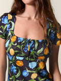 Ivy Black Dress | Floral Print, Midi Length, Square Neckline