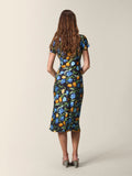 Ivy Black Dress | Floral Print, Midi Length, Square Neckline