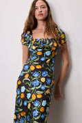 Ivy Black Dress | Floral Print, Midi Length, Square Neckline