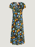 Ivy Black Dress | Floral Print, Midi Length, Square Neckline