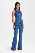 Kendra Flare Pants | Mid-Wash Stretch Denim, Flared Leg