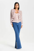 Kendra Flare Pants | Mid-Wash Stretch Denim, Flared Leg