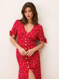 Liora Midi Dress | Floral Print, Slim Fit, V-Neck