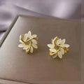 Elegant Breeze Opal Earrings featuring a delicate floral design, showcasing shimmering opal stones set in high-quality metal for a sophisticated look. - 2