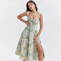 Mira Floral Midi Dress | Cotton, Corset-Inspired, High Slit, Wedding Guest & Summer Dresses