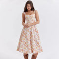 Mira Floral Midi Dress | Cotton, Corset-Inspired, High Slit, Wedding Guest & Summer Dresses