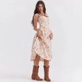 Mira Floral Midi Dress | Cotton, Corset-Inspired, High Slit, Wedding Guest & Summer Dresses
