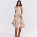 Mira Floral Midi Dress | Cotton, Corset-Inspired, High Slit, Wedding Guest & Summer Dresses