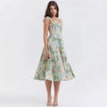 Mira Floral Midi Dress | Cotton, Corset-Inspired, High Slit, Wedding Guest & Summer Dresses