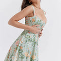 Mira Floral Midi Dress | Cotton, Corset-Inspired, High Slit, Wedding Guest & Summer Dresses