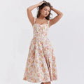 Mira Floral Midi Dress | Cotton, Corset-Inspired, High Slit, Wedding Guest & Summer Dresses