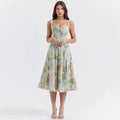 Mira Floral Midi Dress | Cotton, Corset-Inspired, High Slit, Wedding Guest & Summer Dresses