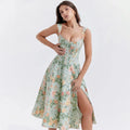 Mira Floral Midi Dress | Cotton, Corset-Inspired, High Slit, Wedding Guest & Summer Dresses