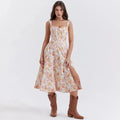 Mira Floral Midi Dress | Cotton, Corset-Inspired, High Slit, Wedding Guest & Summer Dresses