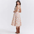 Mira Floral Midi Dress | Cotton, Corset-Inspired, High Slit, Wedding Guest & Summer Dresses