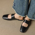 Yena | Leather Square Toe Chunky Heel Mules