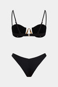 Chiffon Metallic Decor High-Waisted Bikini Set