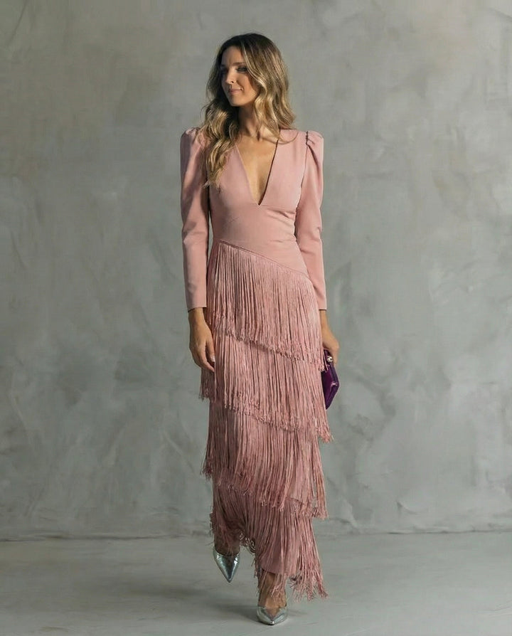 LL™ | Chiara | Elegant Fringe Sleeve Dress