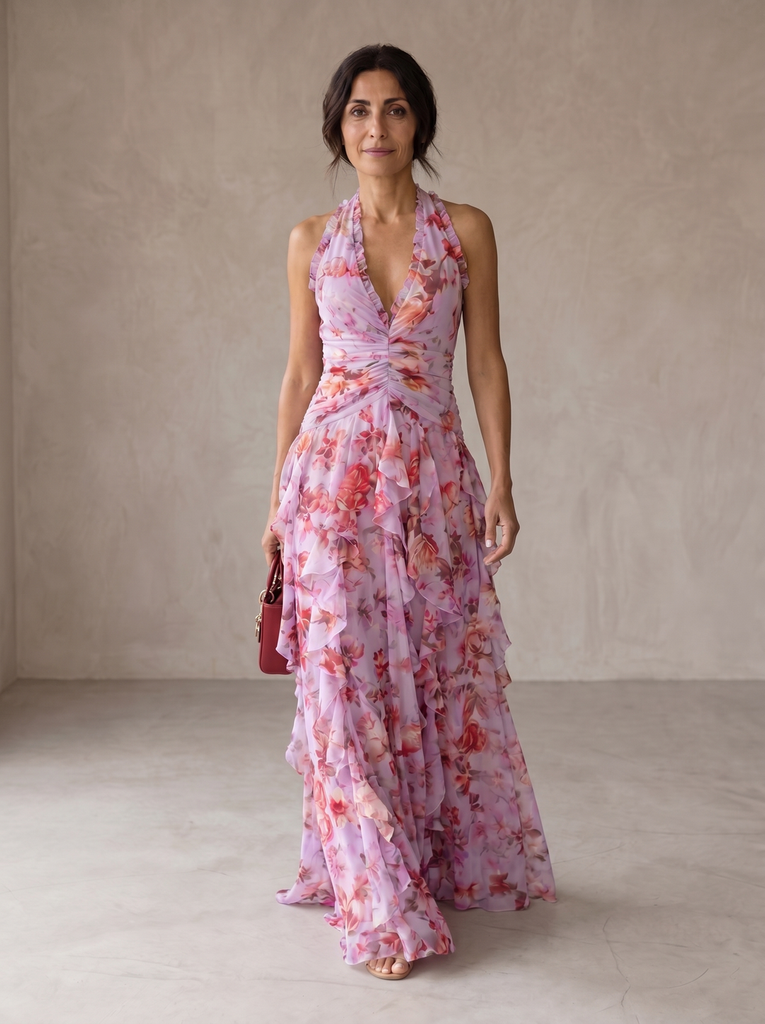 LL™ | Belladina | Romantic Rose Cascade Halterneck Maxi Dress