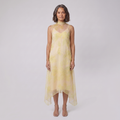 Auden lemon organza high-low midi dress on model