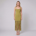 Rivara olive knit fringe dress on model