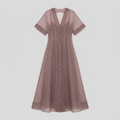 Elysia Midi Dress | Organza A-Line, Button Closure for Weddings and Cocktail Events