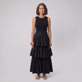 Rielle black tiered maxi skirt on model