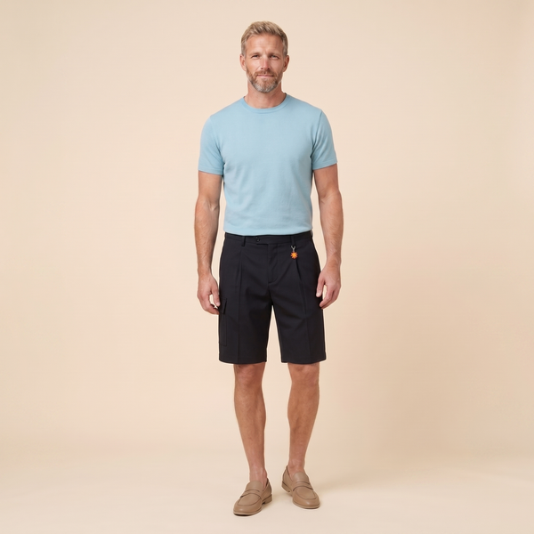 Caden Men's Cargo Shorts | Black Stretch Wool, Relaxed Fit, Multiple Pockets