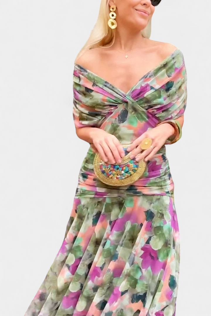 VIVIAN | LONG FLORAL V-NECK DRESS