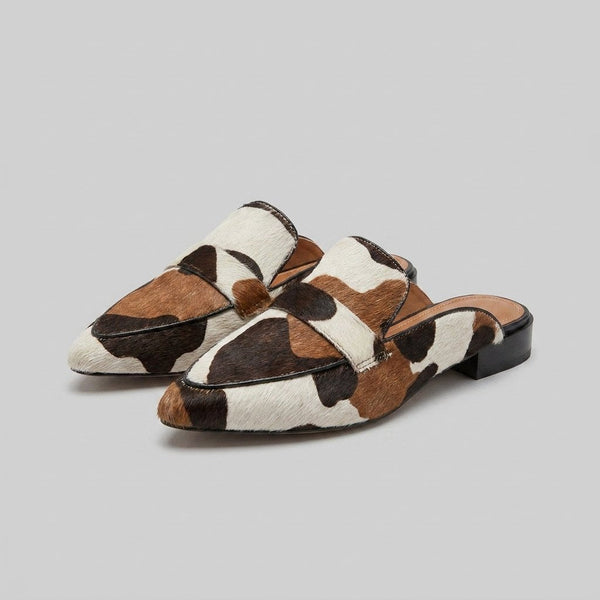 Alina brown and white cow-print loafers