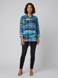 Alisa Linen Blouse blue fish print front