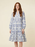 Amaya Relaxed Tribal Dress blue front