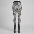 Amelia Hollow Out Tights black diamond fishnet front