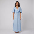 Aqua Maxi Dress | Linen, Adjustable Fit, Elbow-Length Sleeves