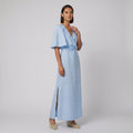 Aqua Maxi Dress | Linen, Adjustable Fit, Elbow-Length Sleeves